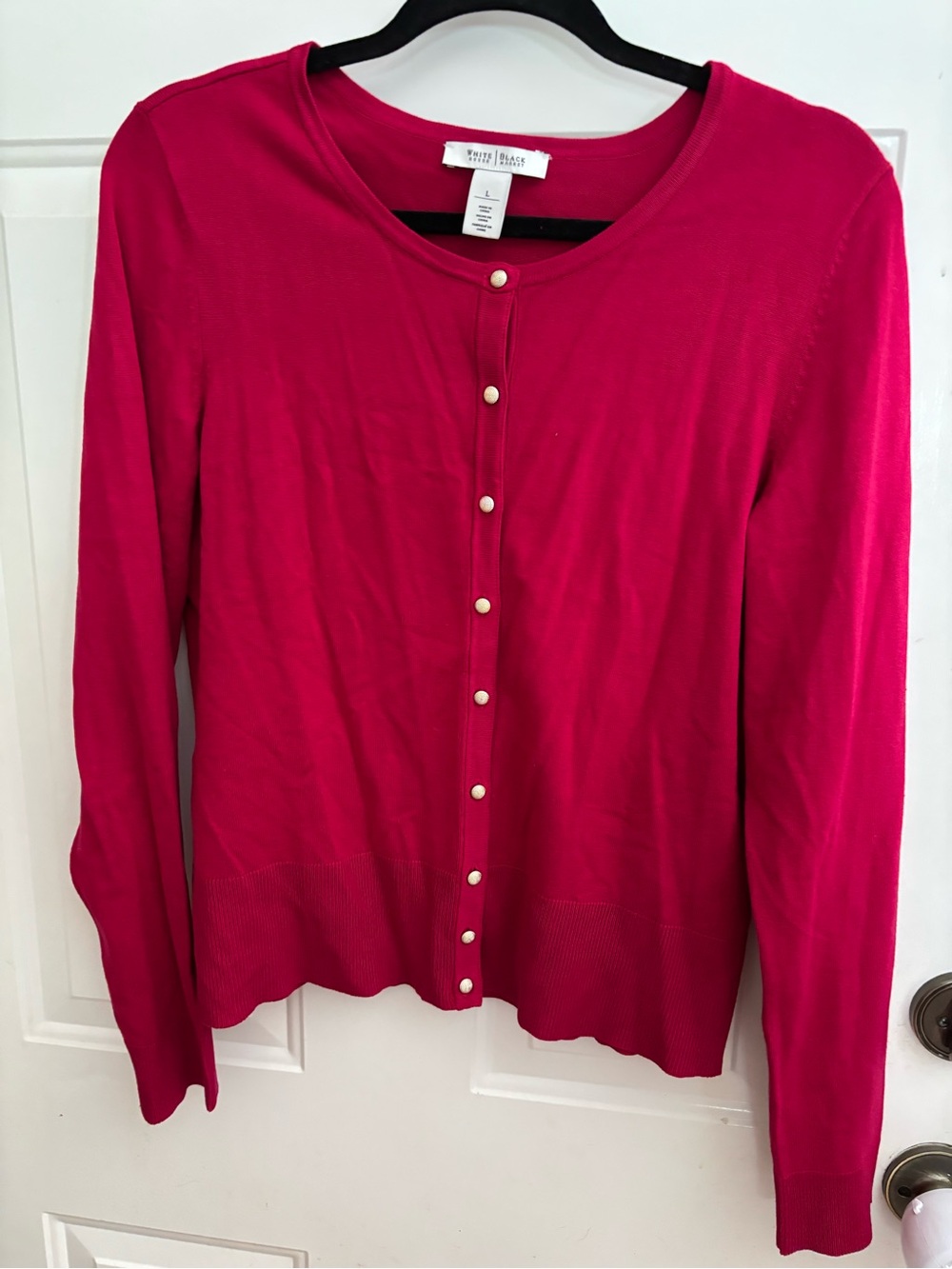 White House Black Market Red Button-Front Cardigan